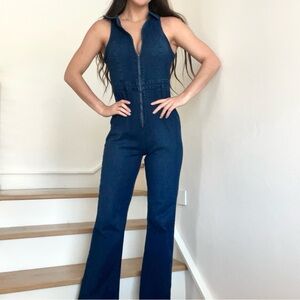Unbranded Barbie Sleeveless Denim Front Zip Flare Wide Leg Jean Jumpsuit Small